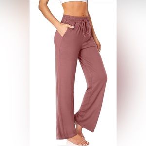 NWT UEU High Waisted Lightweight Dusty Rose Colored Wide Leg Yoga Pants